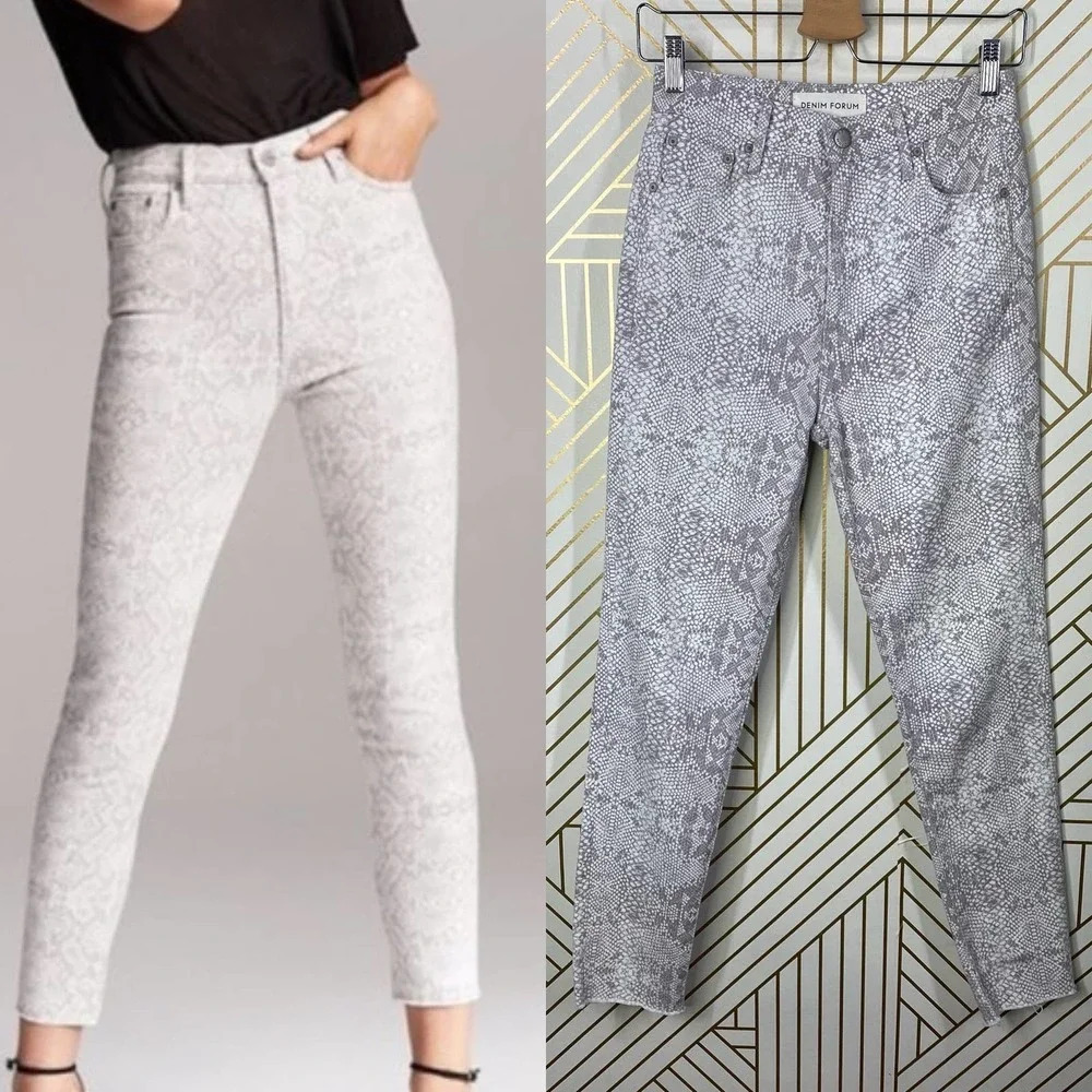 Aritzia Denim‎ Forum Lola Jeans High-Rise Skinny Crop Snake Print White Size 26
